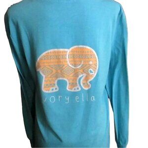 Ivory Ella Blue Long Sleeve Shirt Vessos Cotton Elephant Print Womens Size L